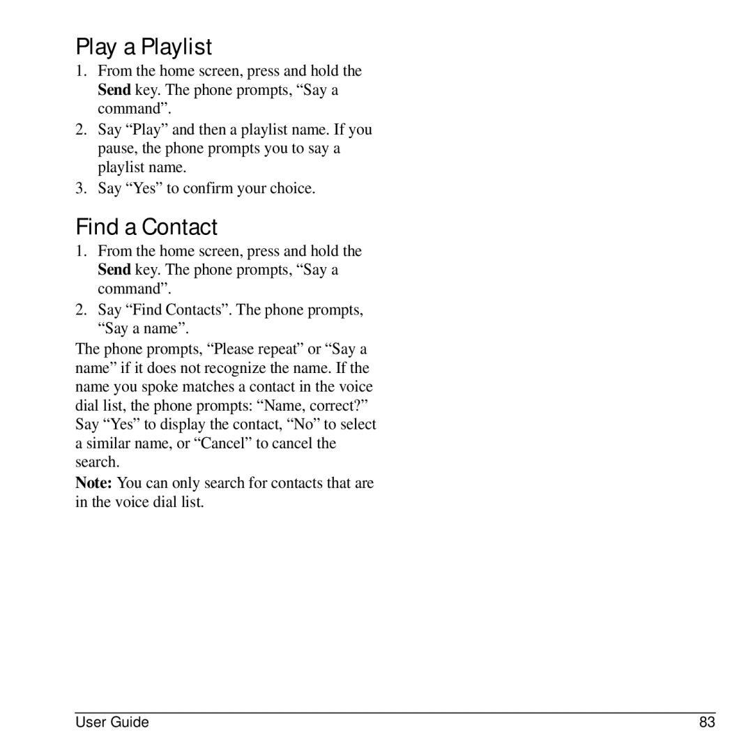 Kyocera G2GO manual Play a Playlist, Find a Contact 