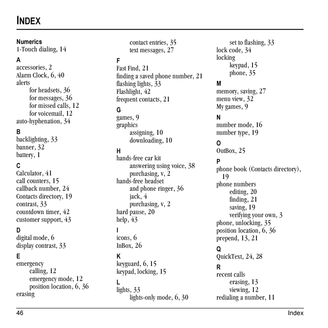 Kyocera K10 manual Index 