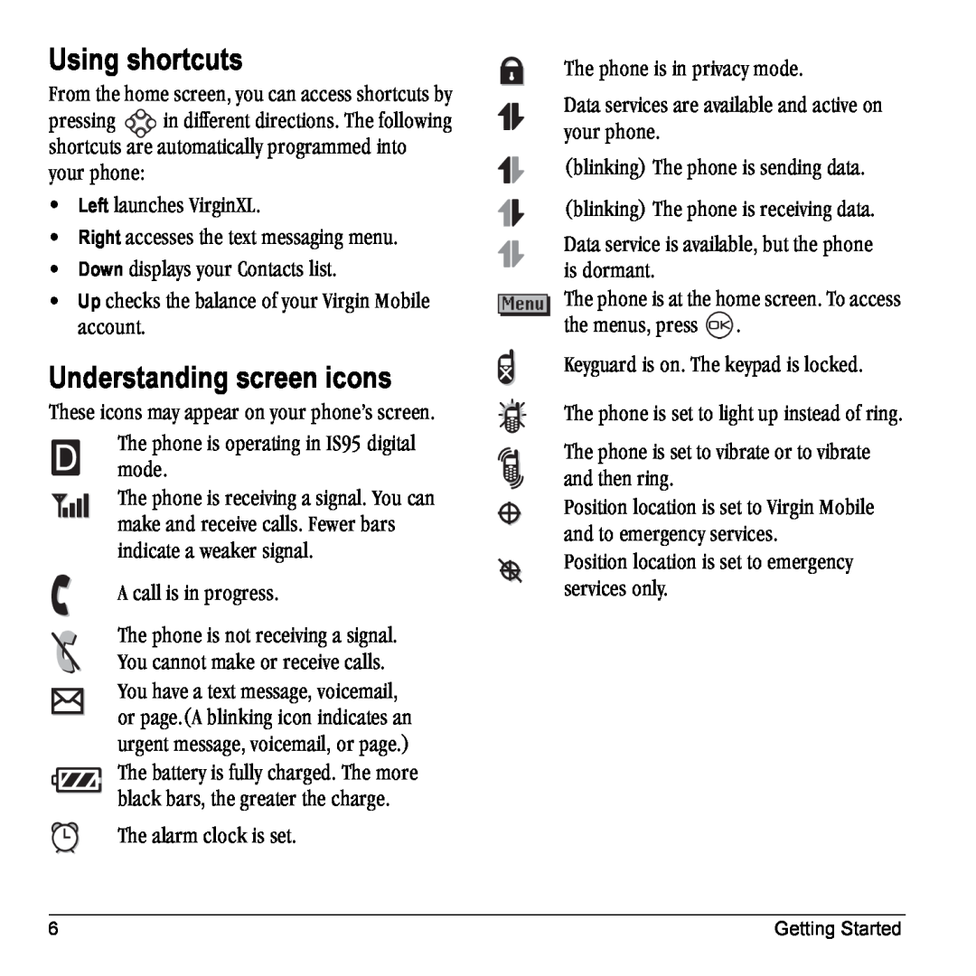 Kyocera K10 manual Using shortcuts, Understanding screen icons 