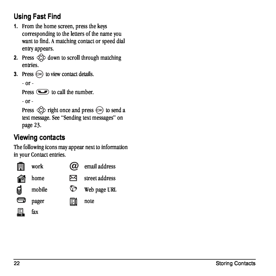 Kyocera K10 manual Using Fast Find, Viewing contacts 