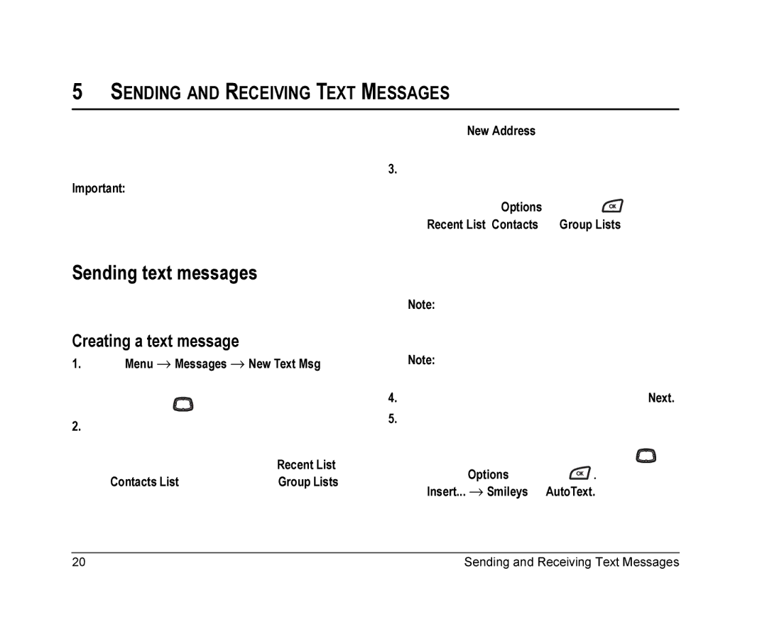 Kyocera K126C manual Sending text messages, Sending and Receiving Text Messages, Creating a text message 