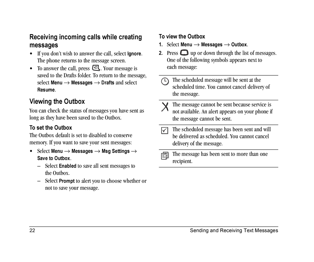 Kyocera K126C manual Receiving incoming calls while creating messages, Viewing the Outbox 