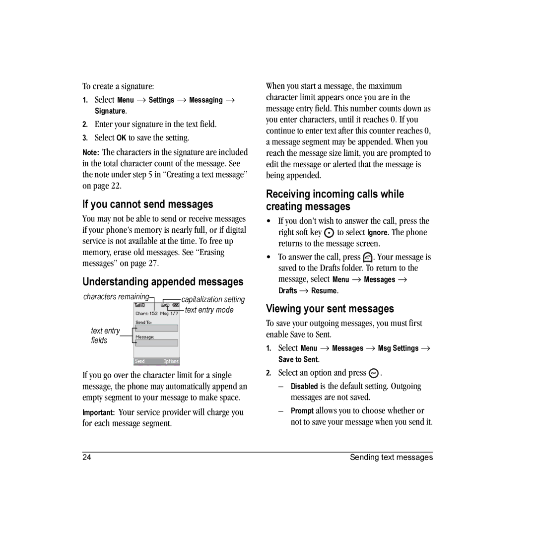 Kyocera K132 manual If you cannot send messages, Understanding appended messages, Viewing your sent messages 