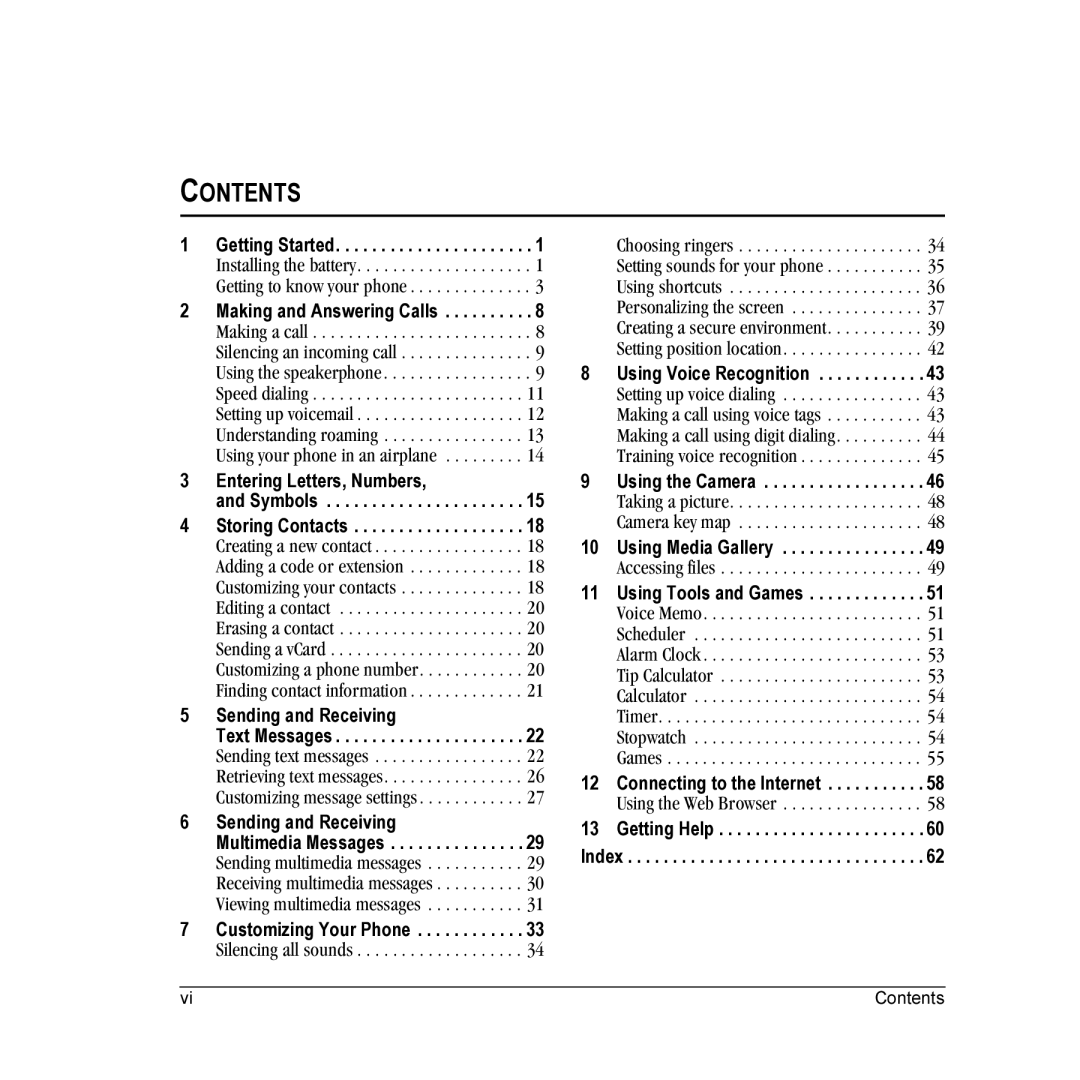 Kyocera K312 manual Contents 