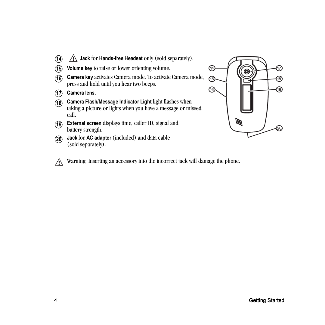 Kyocera K312 manual Volume key to raise or lower orienting volume 