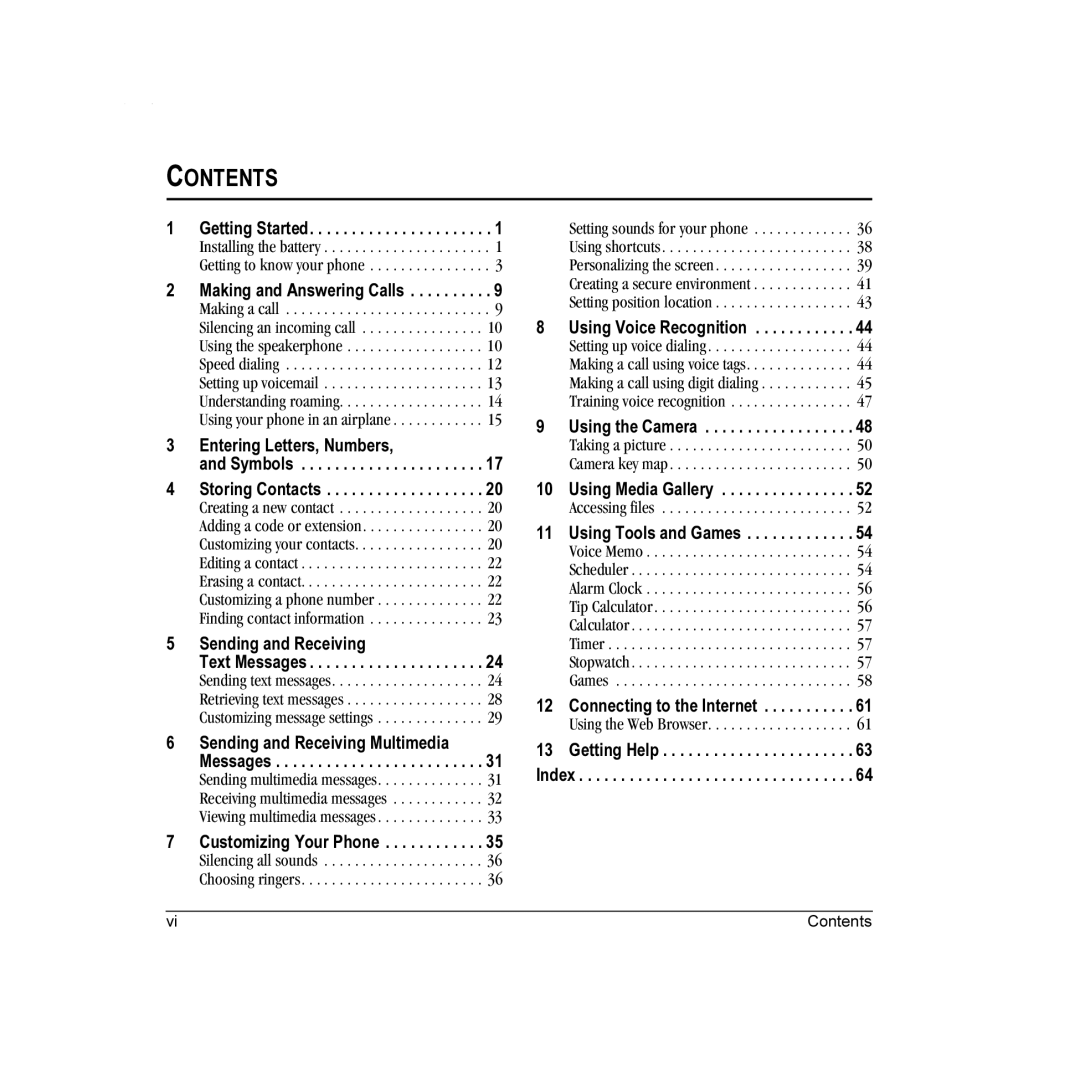 Kyocera K322 manual Contents 