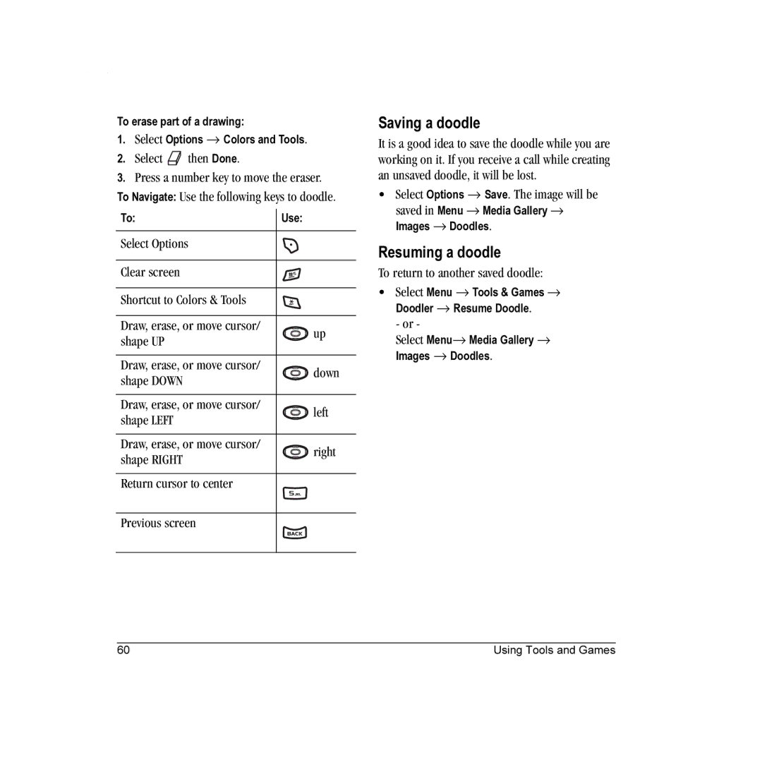 Kyocera K322 manual Saving a doodle, Resuming a doodle, Select then Done, To return to another saved doodle, Shape UP 