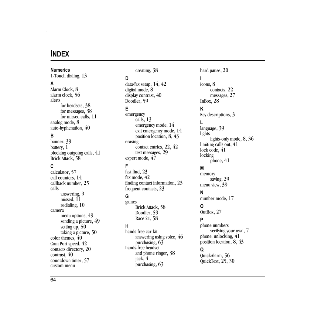 Kyocera K322 manual Index 