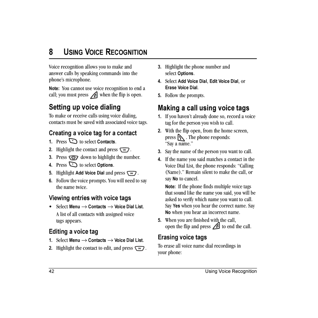 Kyocera K323 manual Setting up voice dialing, Making a call using voice tags, Using Voice Recognition 