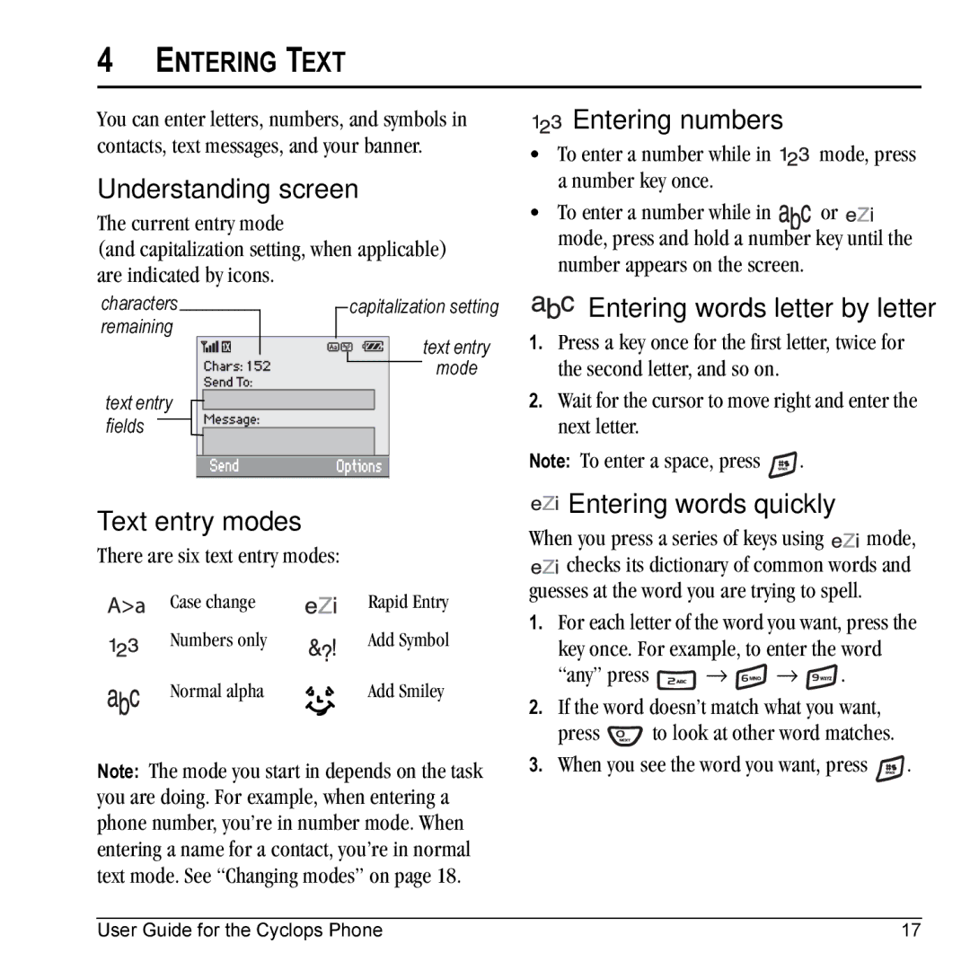 Kyocera K325 manual Entering Text 