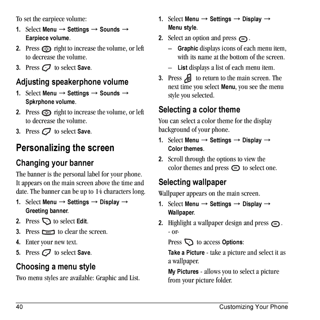 Kyocera K325 manual Personalizing the screen 