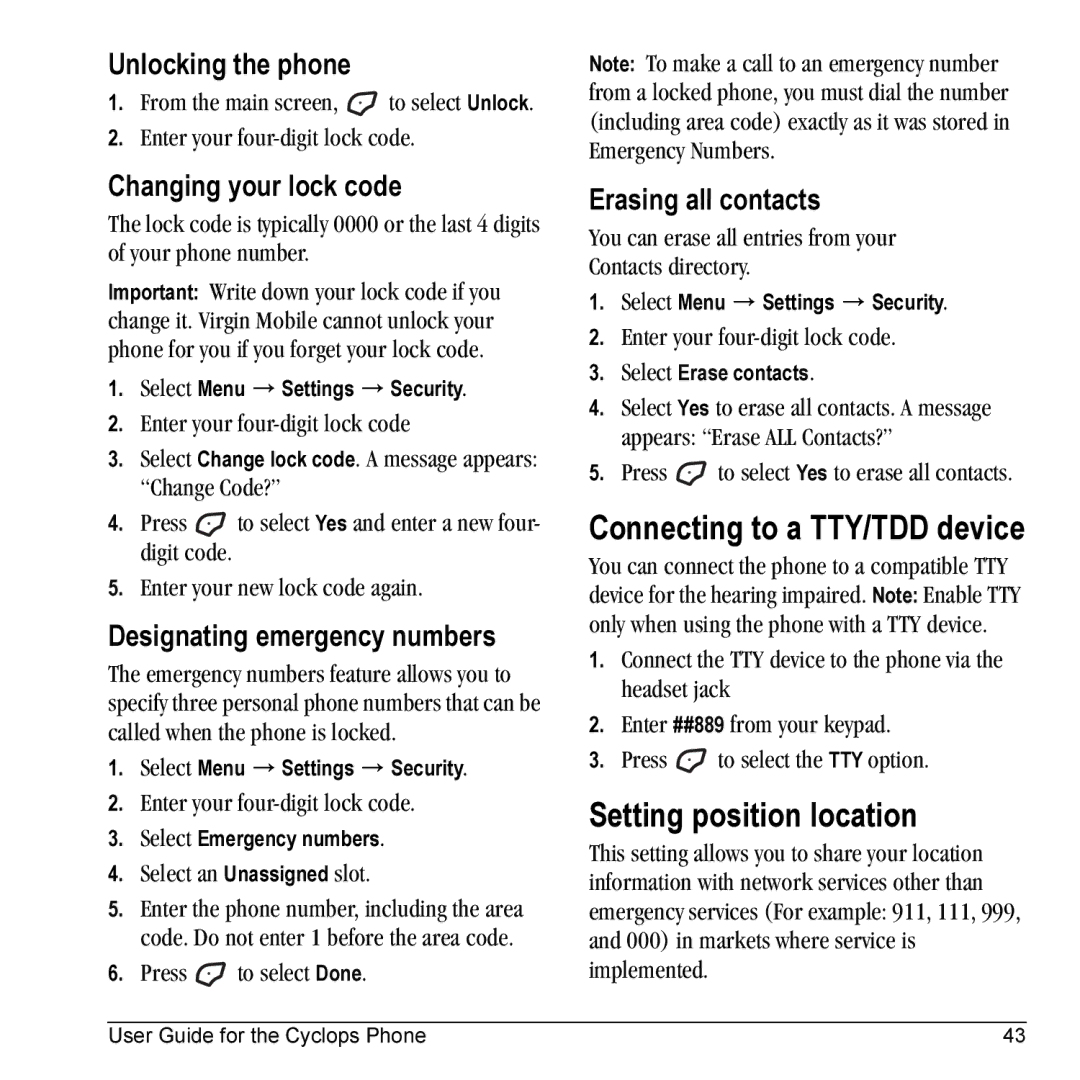 Kyocera K325 manual Connecting to a TTY/TDD device, Setting position location 