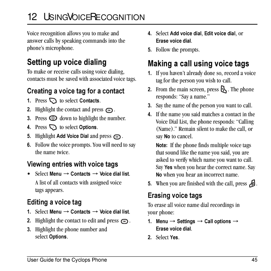 Kyocera K325 manual Setting up voice dialing, Making a call using voice tags, Using Voice Recognition 