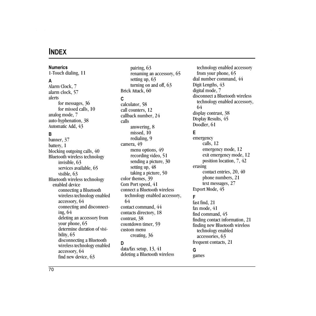 Kyocera K342 manual Index 