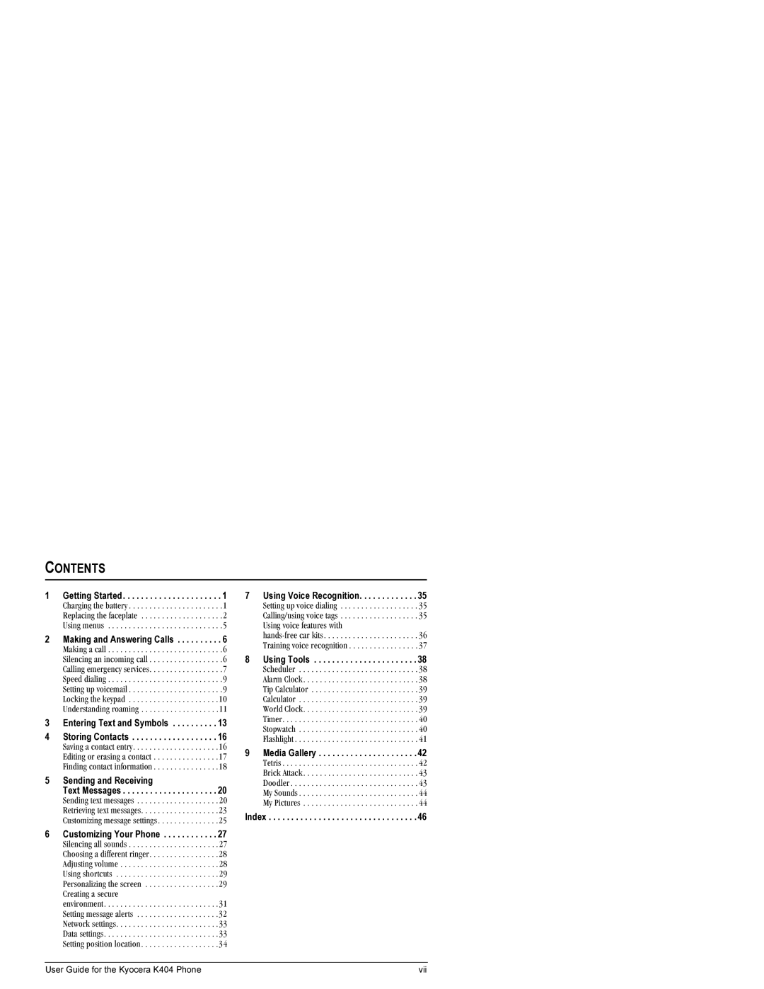 Kyocera K404 manual Contents 