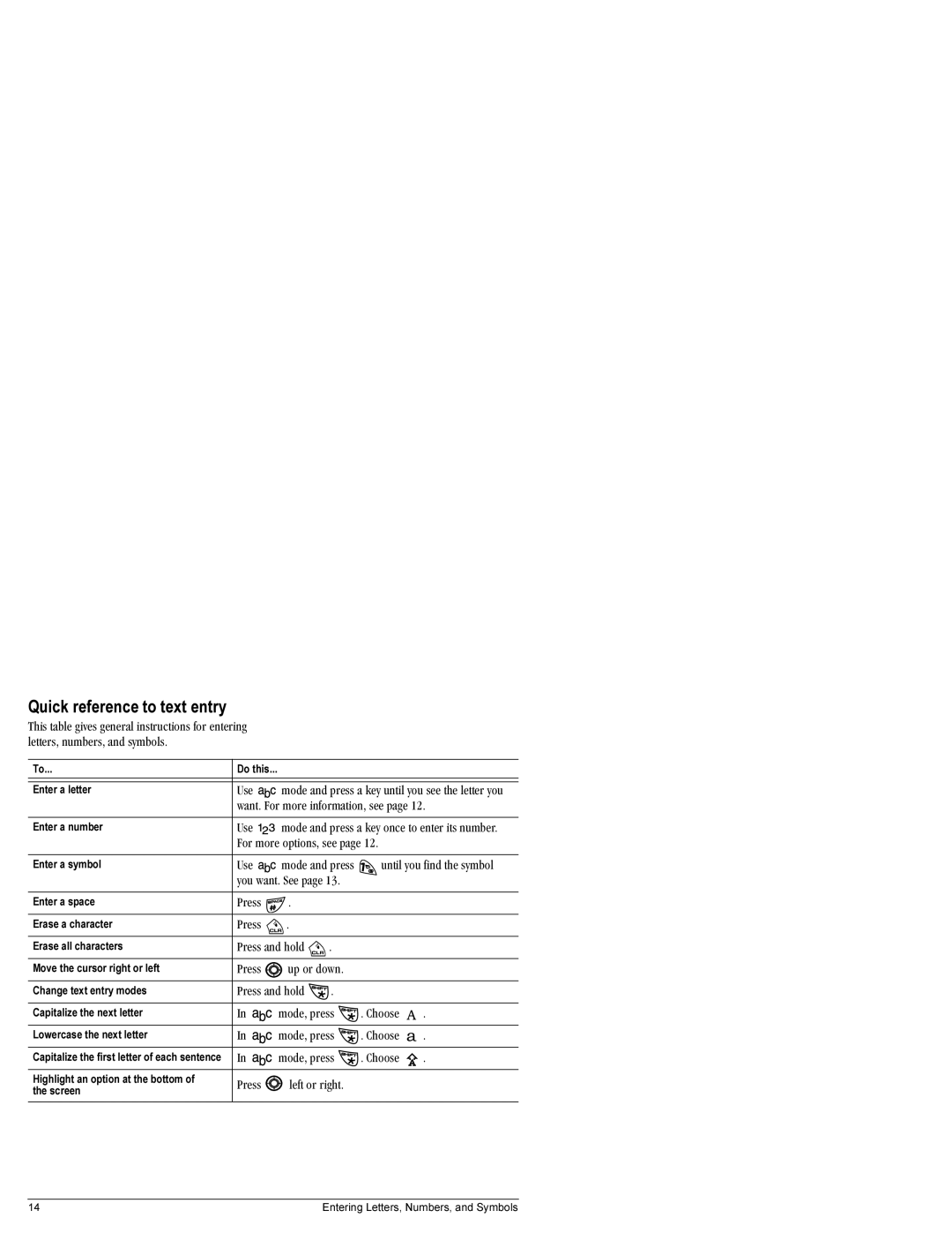 Kyocera K490 manual Quick reference to text entry, RëÉ=, ~åíK=cçê=ãçêÉ=áåÑçêã~íáçåI=ëÉÉ=é~ÖÉ NOK, Få= =ãçÇÉI=éêÉëë= 