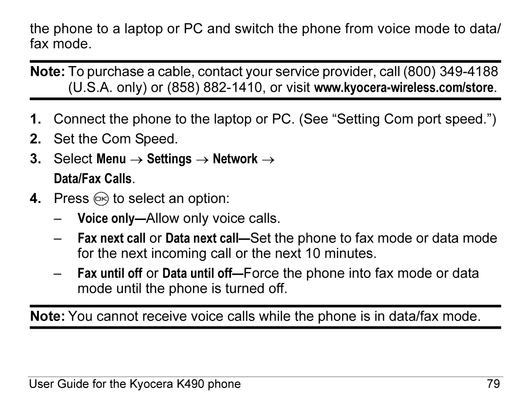 Kyocera manual User Guide for the Kyocera K490 phone 