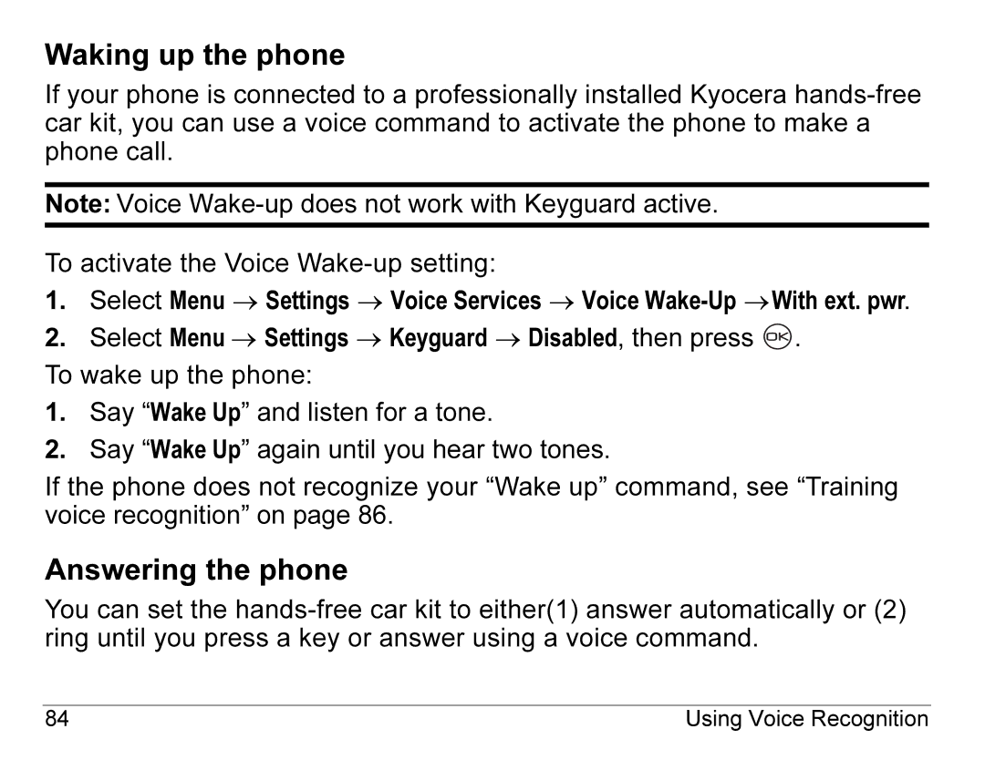 Kyocera K490 manual Waking up the phone, Answering the phone 