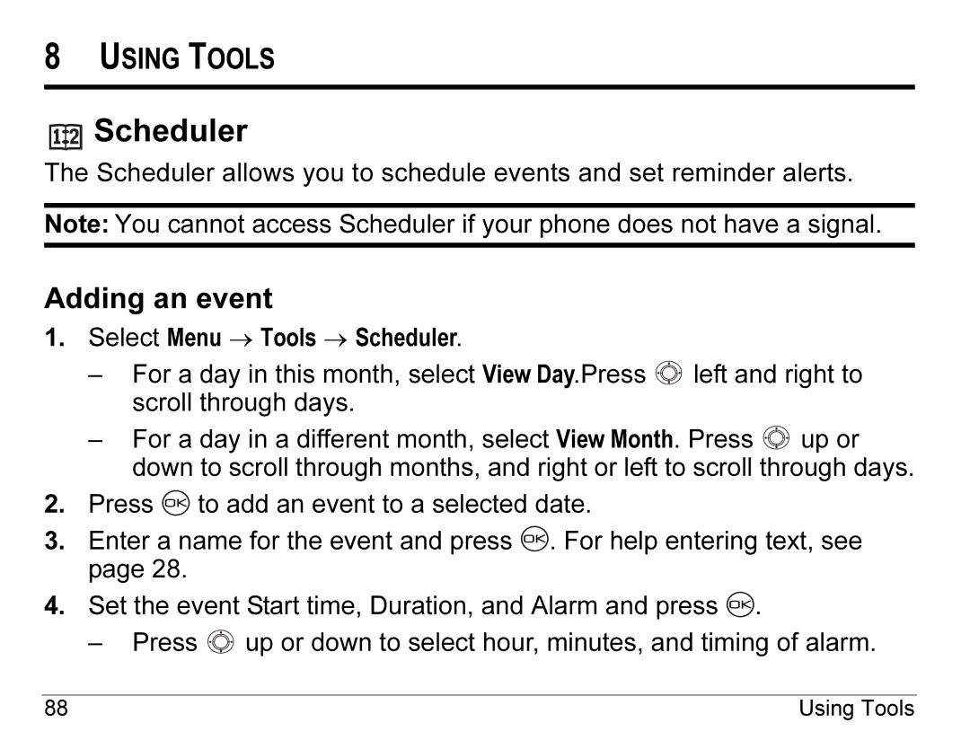 Kyocera K490 manual Scheduler, Adding an event 