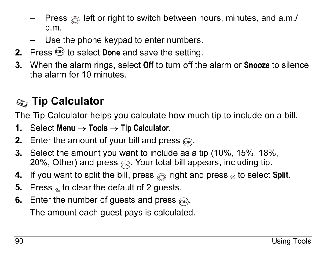 Kyocera K490 manual Tip Calculator 