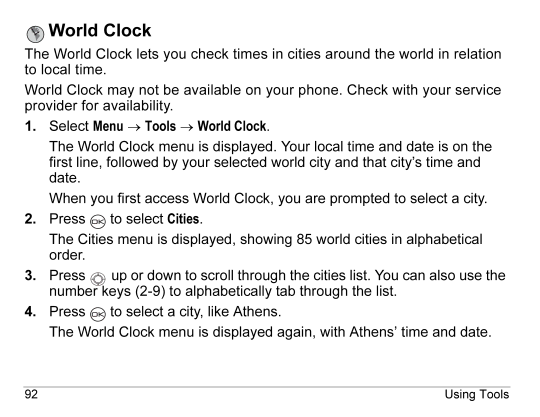 Kyocera K490 manual World Clock 