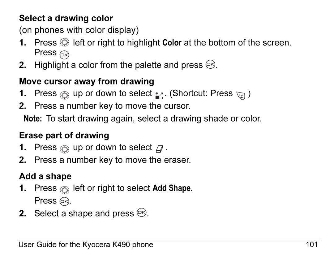 Kyocera manual User Guide for the Kyocera K490 phone 101 