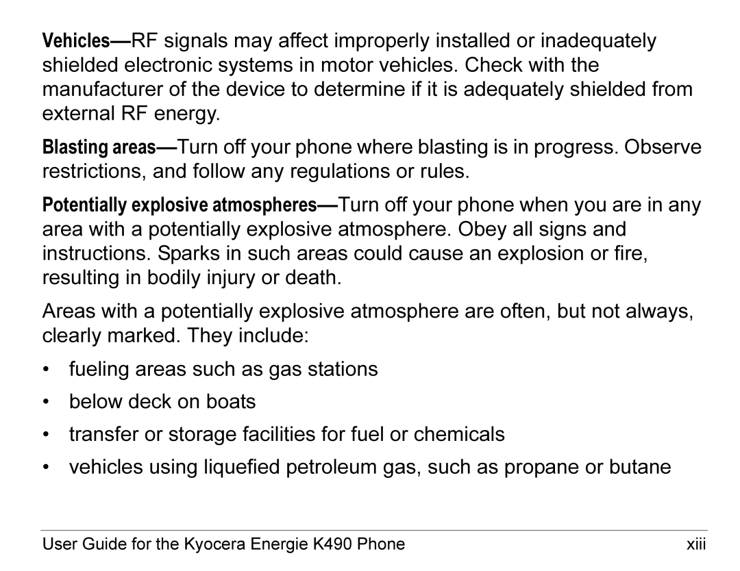 Kyocera manual User Guide for the Kyocera Energie K490 Phone Xiii 