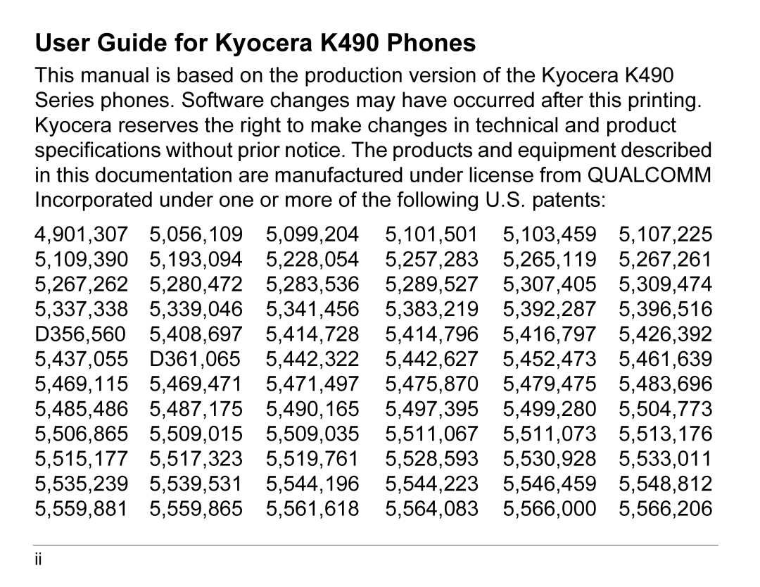 Kyocera manual User Guide for Kyocera K490 Phones 