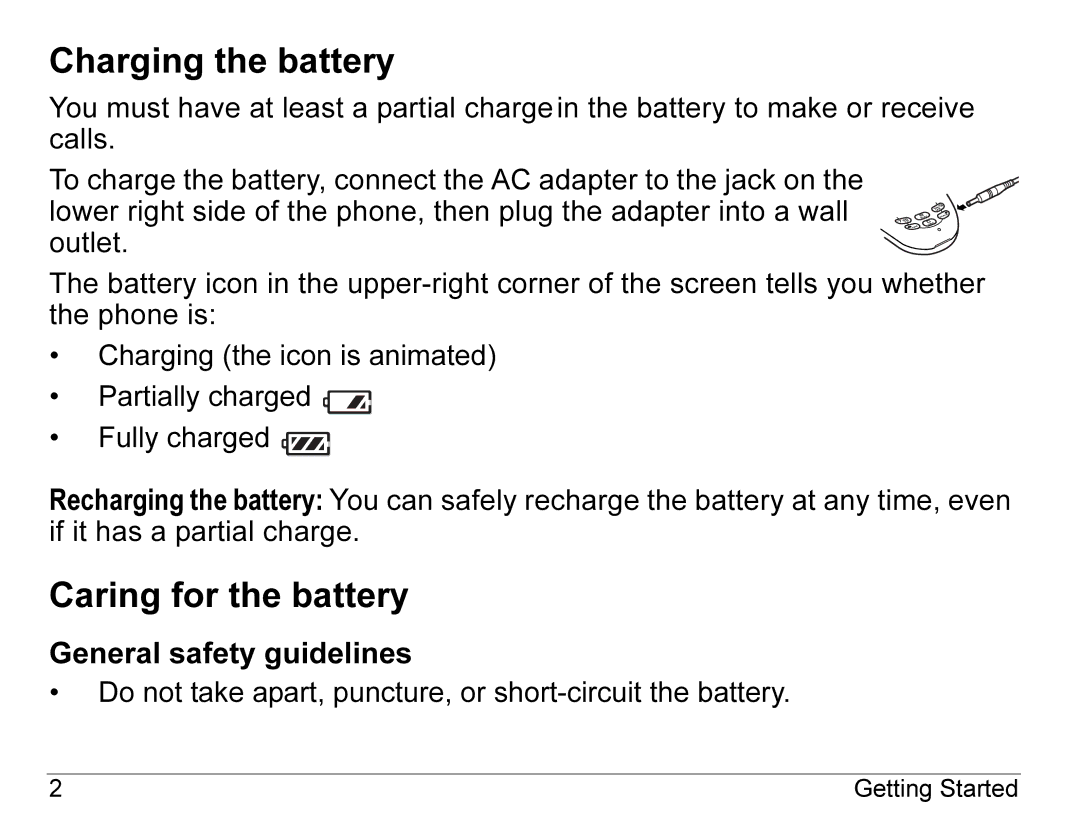 Kyocera K490 manual Charging the battery, Caring for the battery, General safety guidelines 