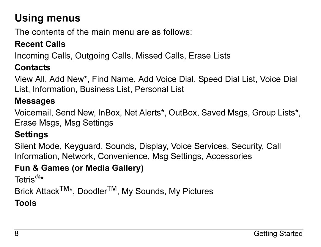 Kyocera K490 manual Using menus 