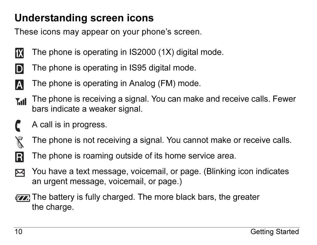 Kyocera K490 manual Understanding screen icons 