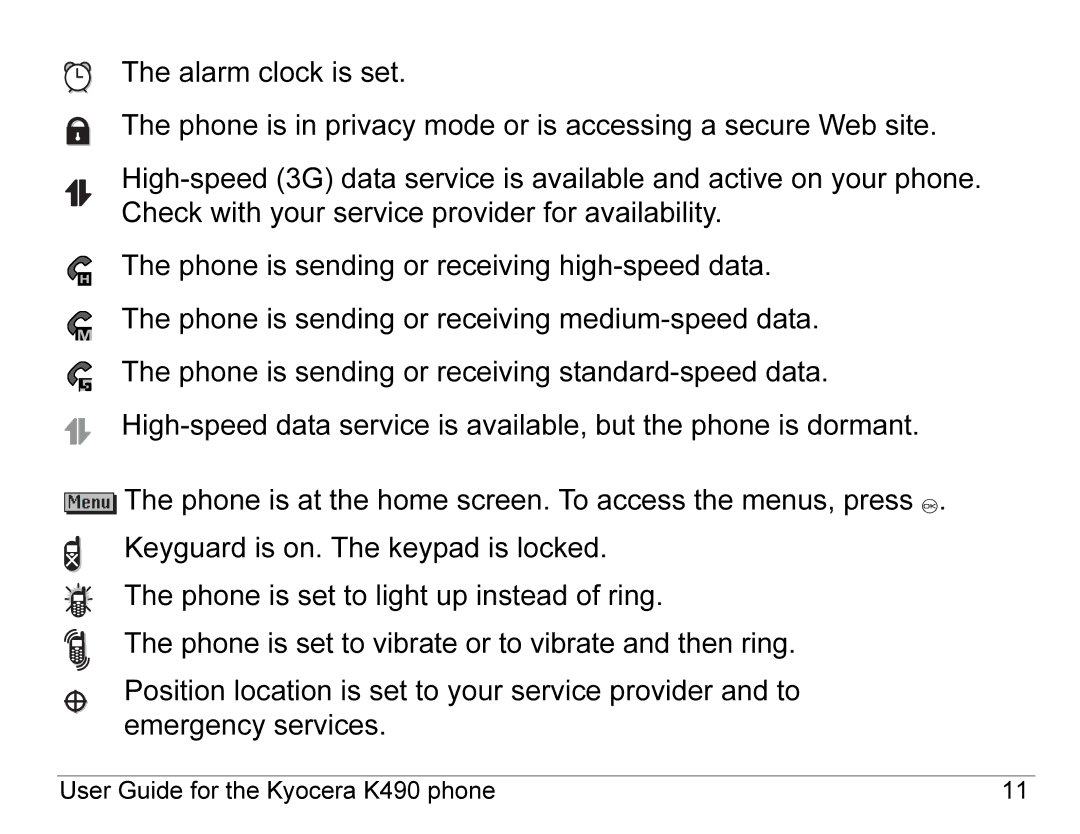 Kyocera manual User Guide for the Kyocera K490 phone 