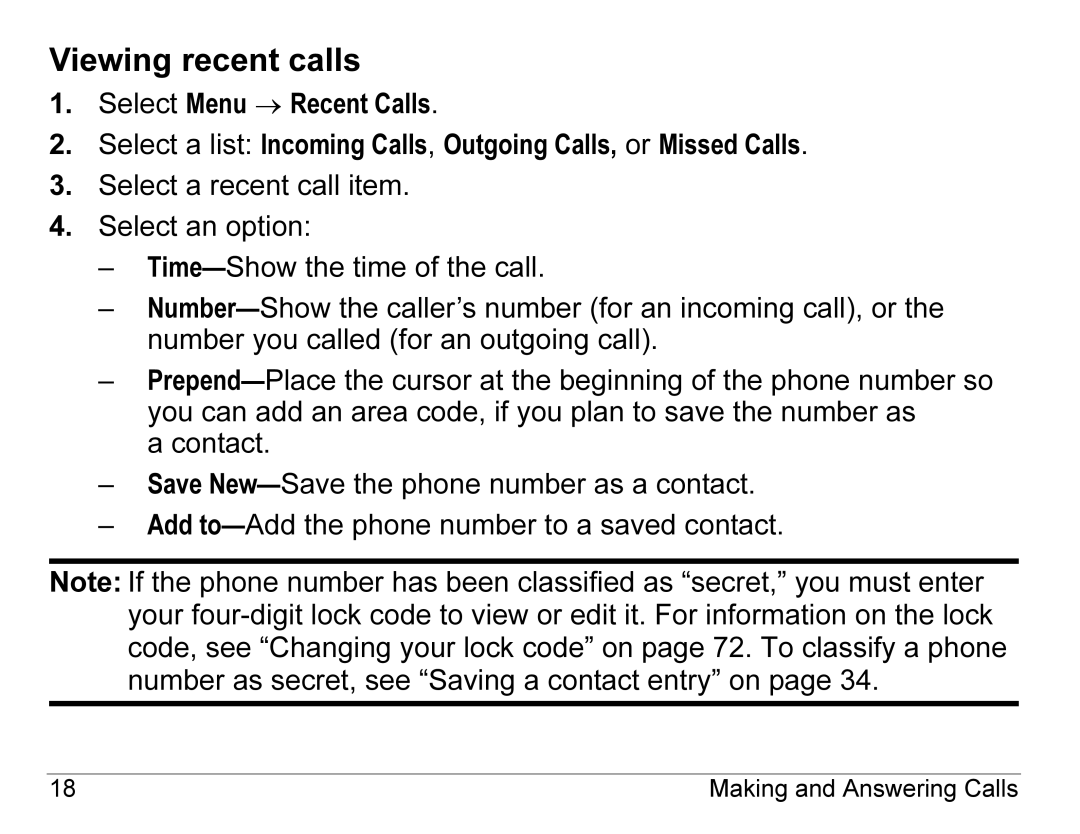 Kyocera K490 manual Viewing recent calls 