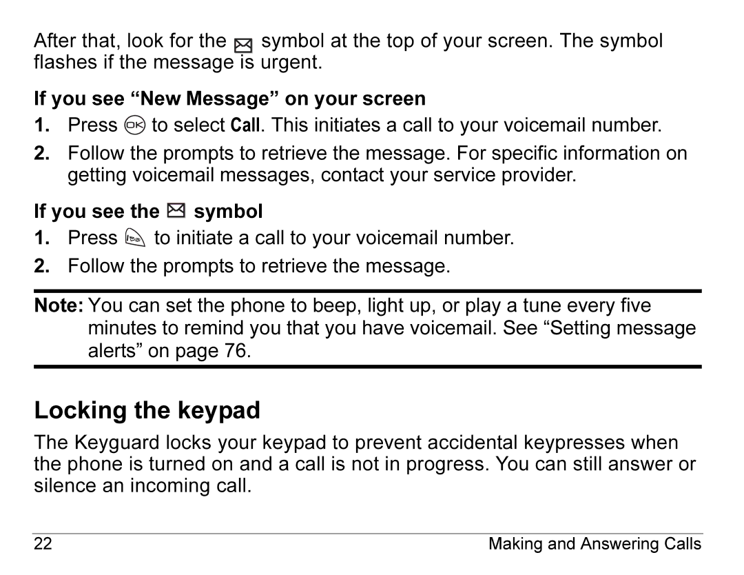 Kyocera K490 manual Locking the keypad 