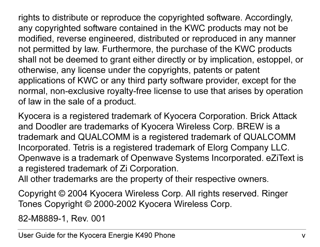 Kyocera manual User Guide for the Kyocera Energie K490 Phone 