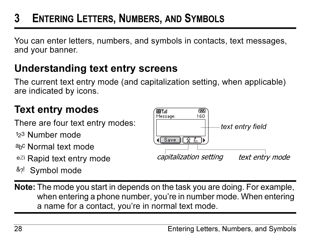 Kyocera K490 manual Understanding text entry screens, Text entry modes 