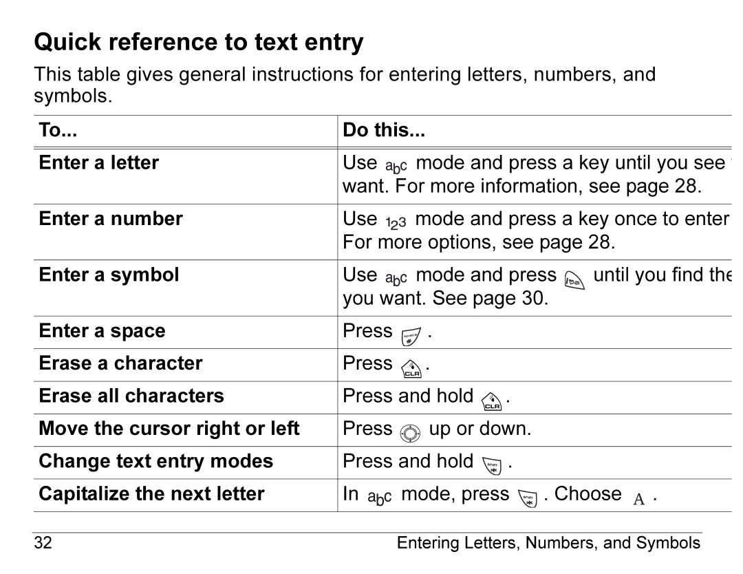 Kyocera K490 manual Quick reference to text entry 