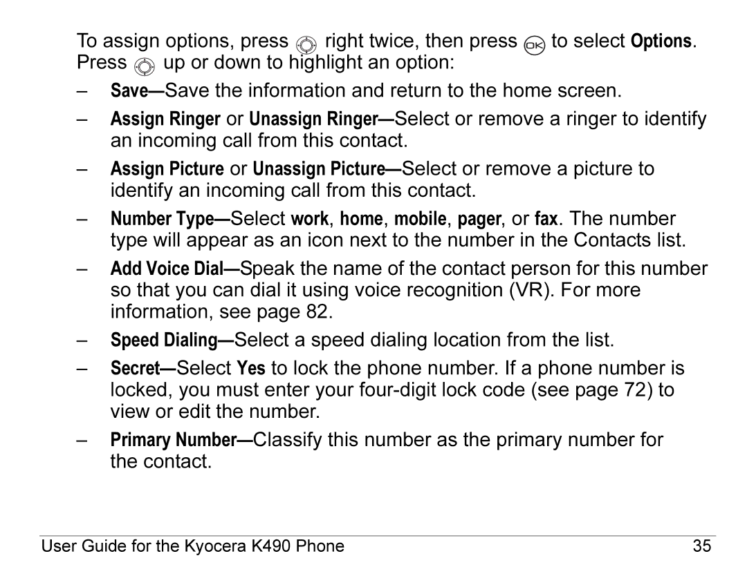 Kyocera manual User Guide for the Kyocera K490 Phone 