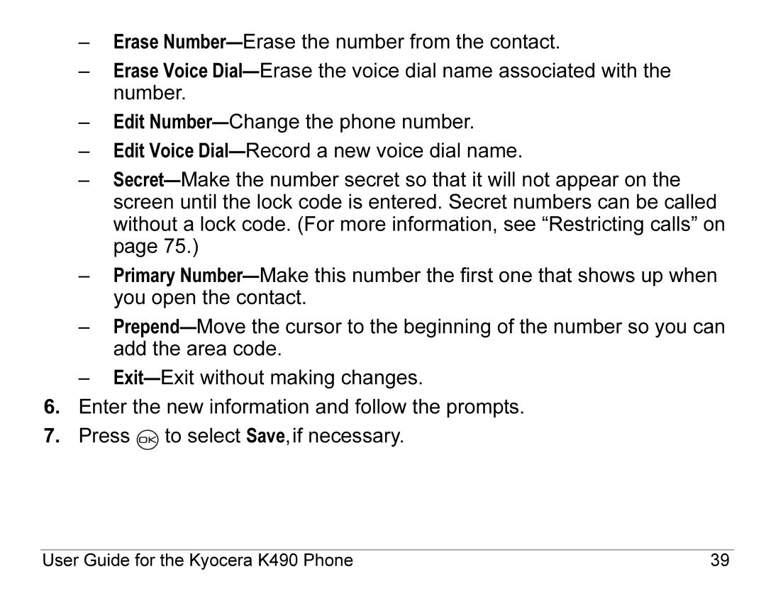 Kyocera manual User Guide for the Kyocera K490 Phone 