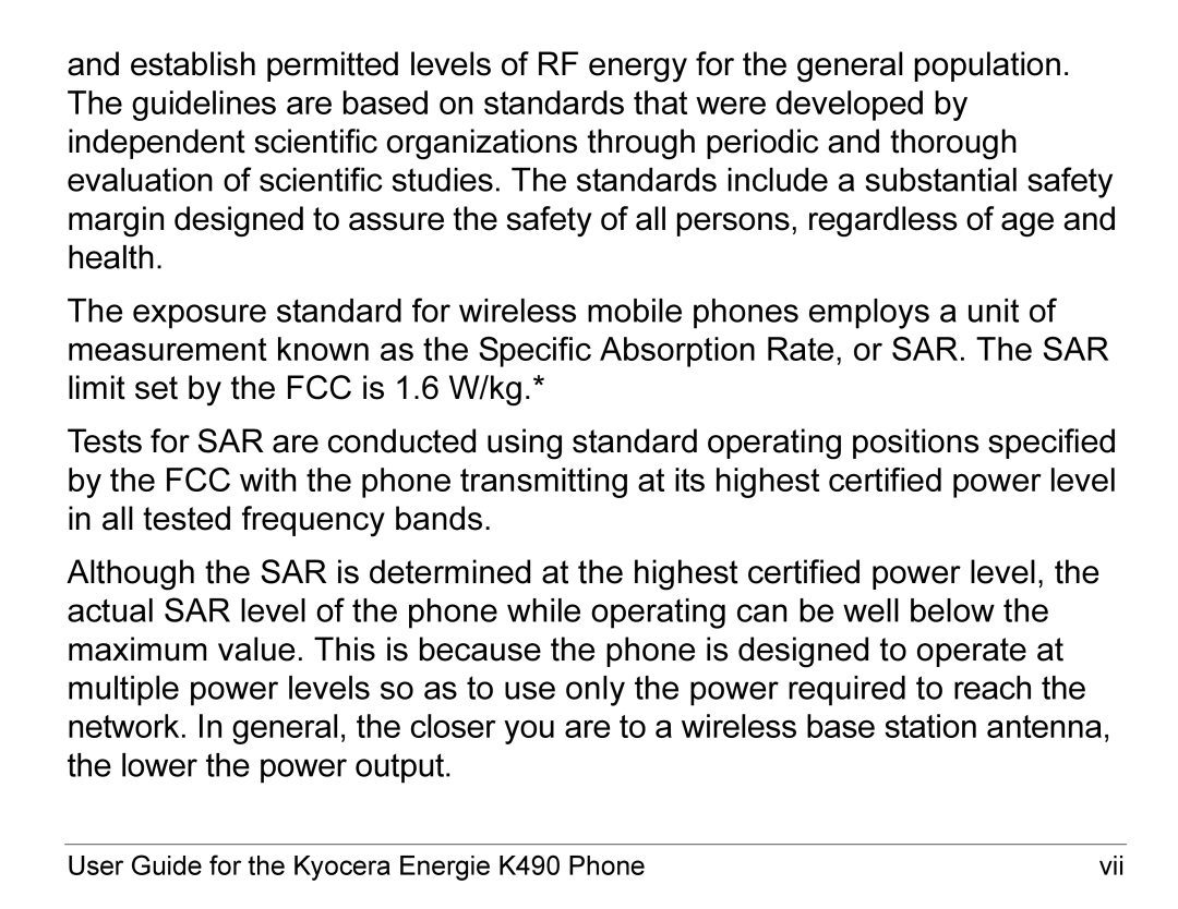 Kyocera manual User Guide for the Kyocera Energie K490 Phone Vii 