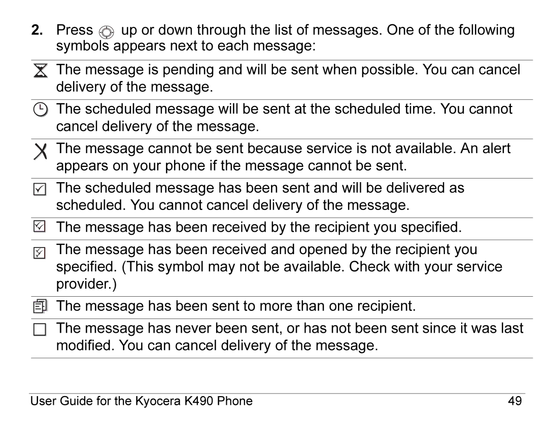 Kyocera manual User Guide for the Kyocera K490 Phone 