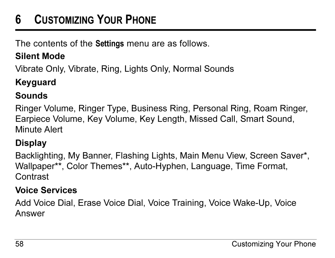 Kyocera K490 manual Customizing Your Phone 