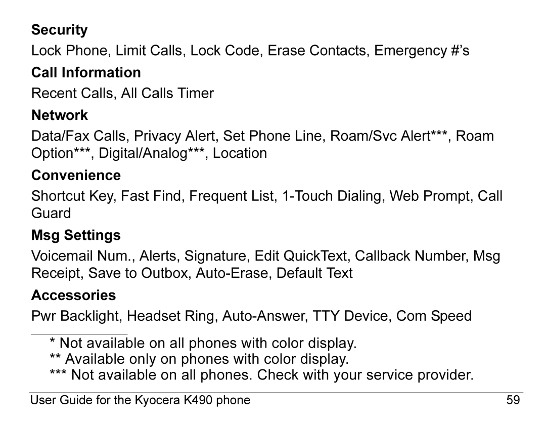 Kyocera manual User Guide for the Kyocera K490 phone 