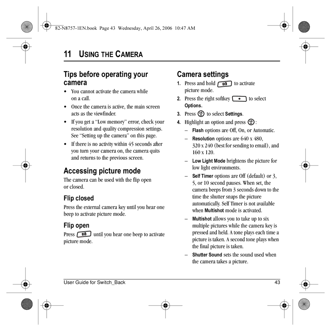 Kyocera K612 manual Tips before operating your camera, Accessing picture mode, Camera settings, Using the Camera 