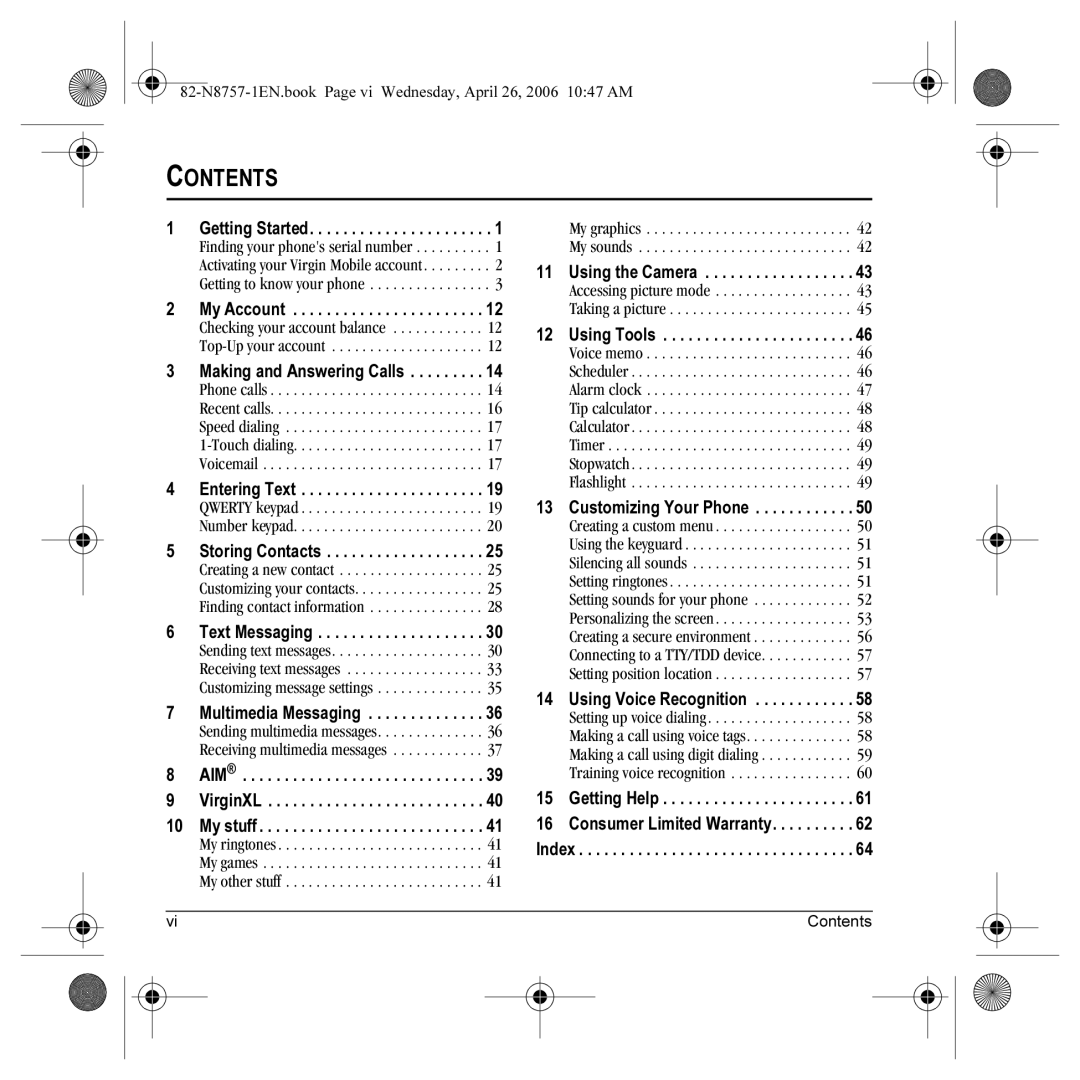 Kyocera K612 manual Contents 