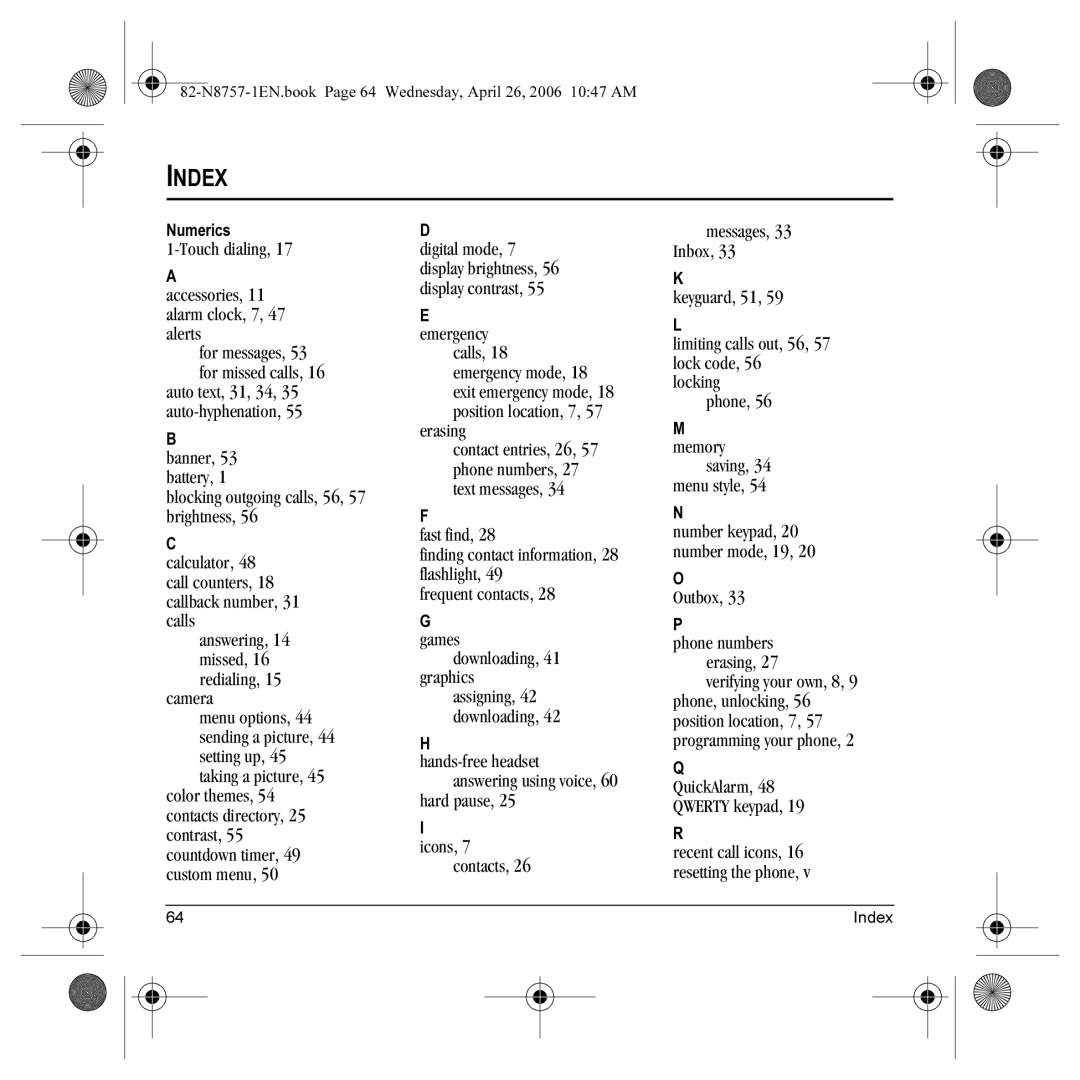 Kyocera K612 manual Index 