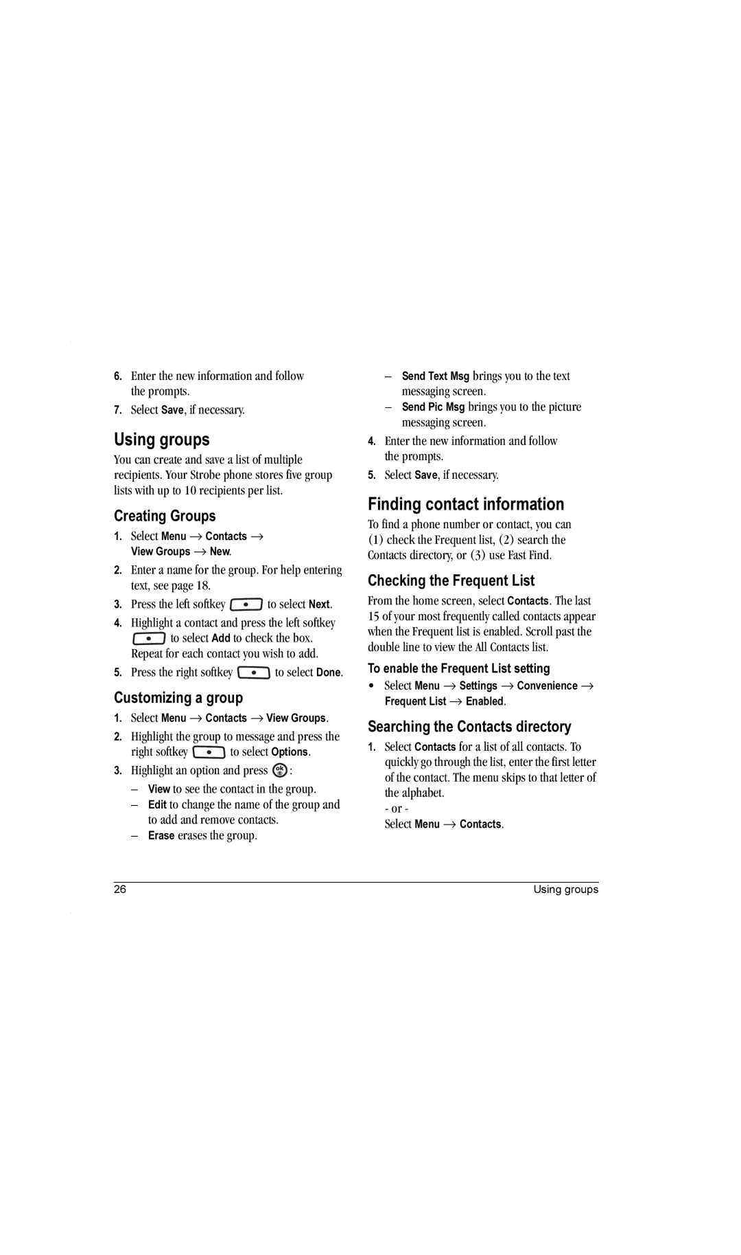 Kyocera K612b manual Using groups, Finding contact information 