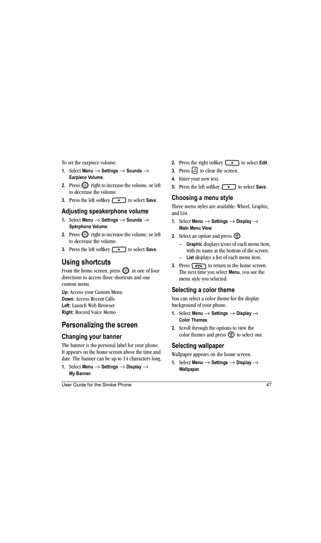 Kyocera K612b manual Using shortcuts, Personalizing the screen 