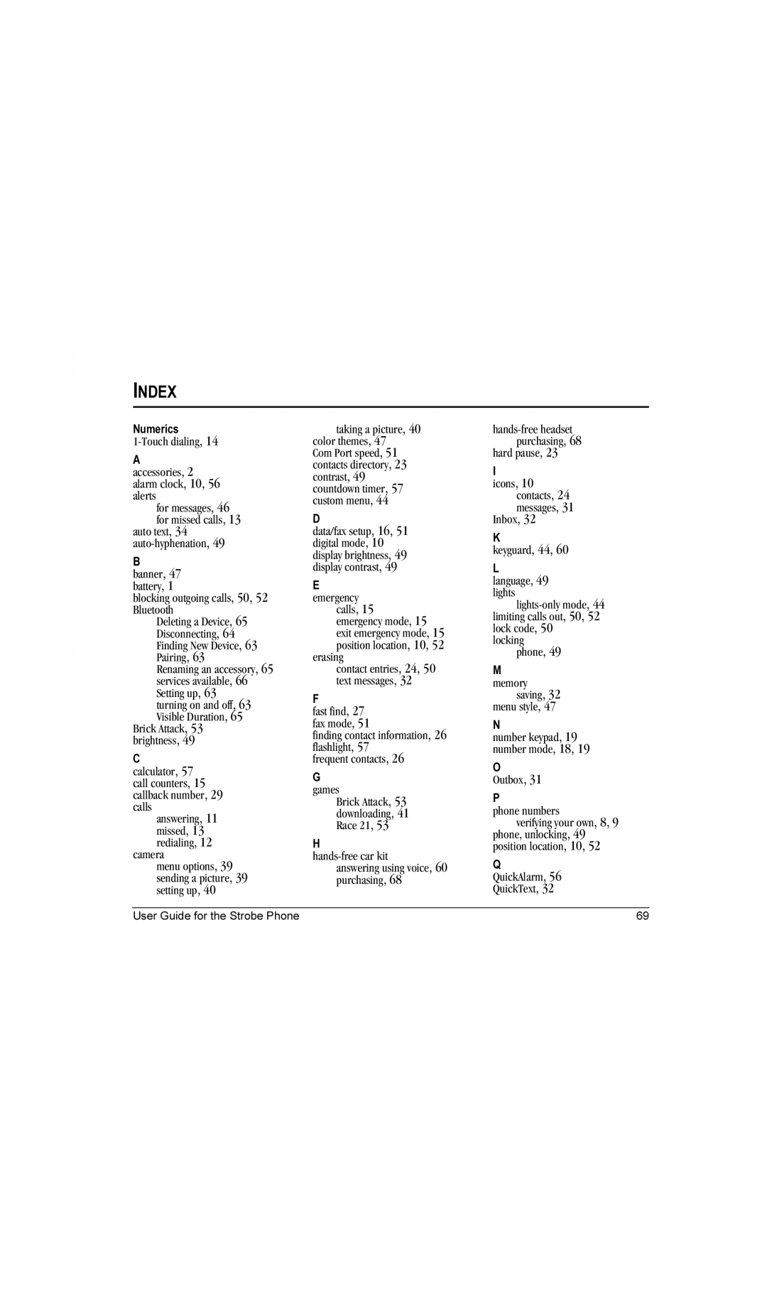 Kyocera K612b manual Index 