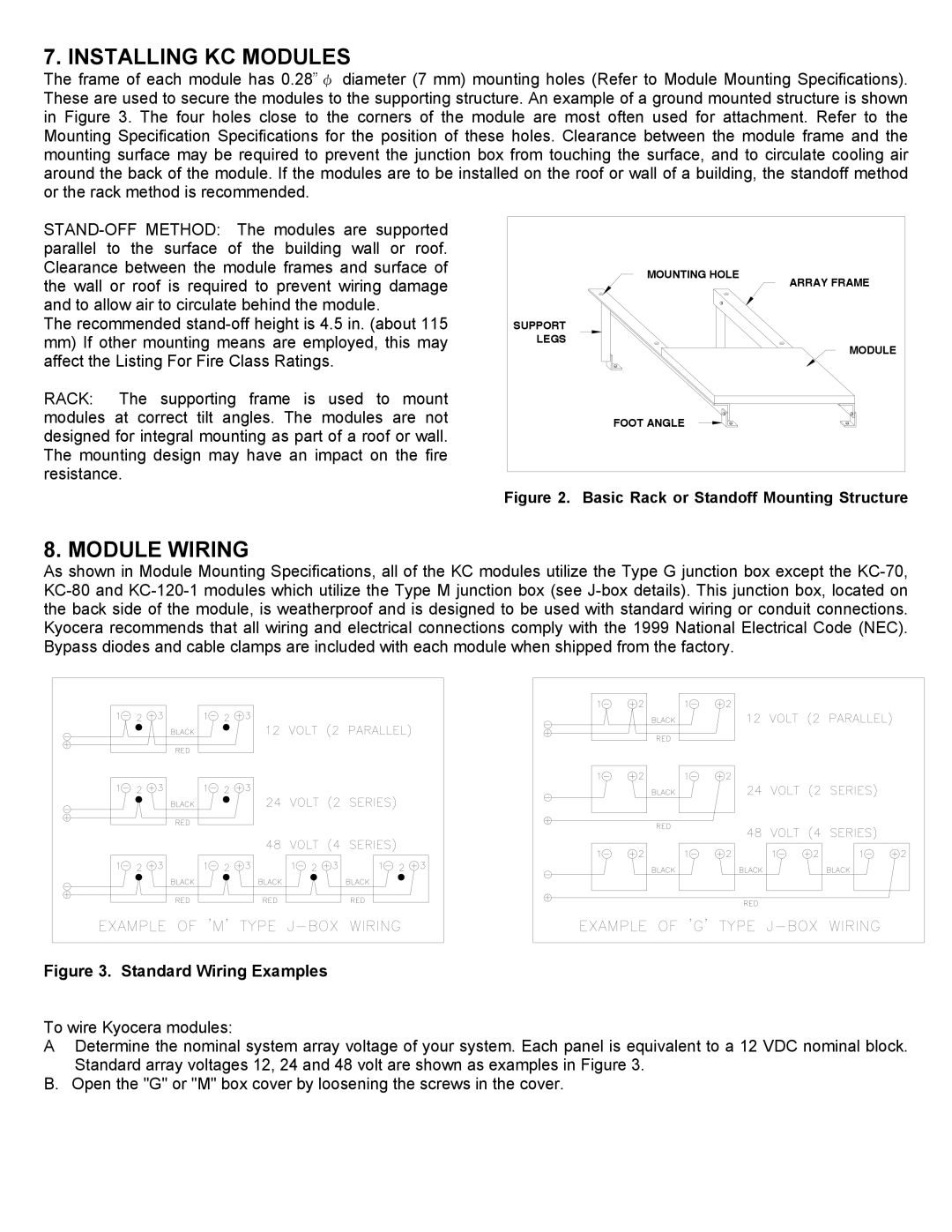 Kyocera KC-120-1 installation manual Installing KC Modules, Module Wiring 